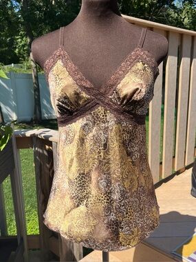 Y2K EK Designs Satin Lace Trim Animal Print Paisley Camisole Tank Top Size M